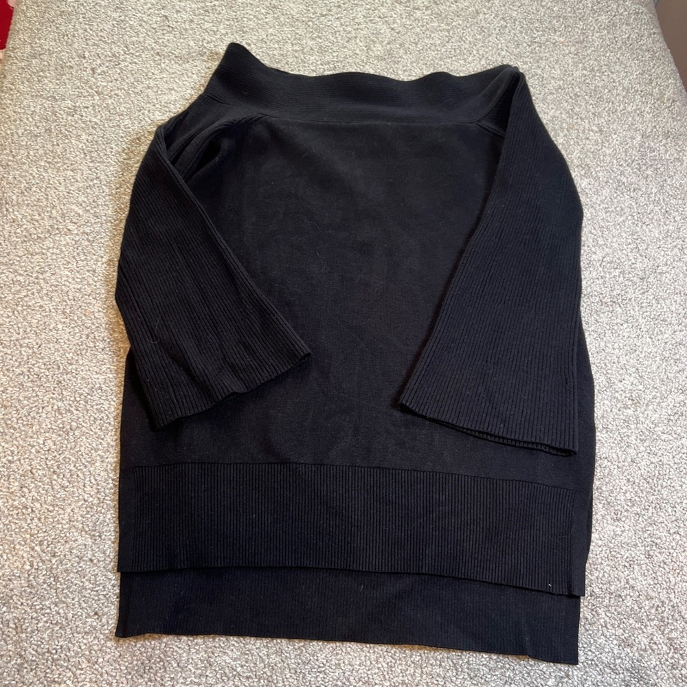 Anthropologie Off-the-Shoulder Sweater Womens M Black Bell Sleeve High-Low Hem